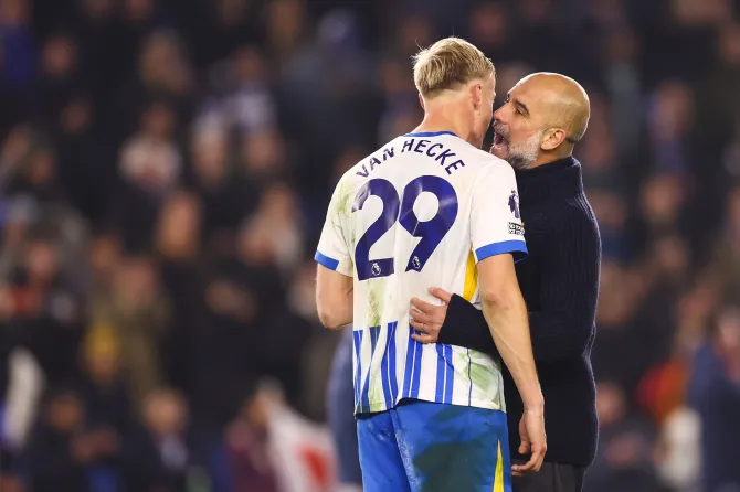 “Pep Guardiola’s Fiery Confrontation with Brighton Star – Reveals What He Told Defender in Tense Clash!”