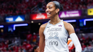 Sep-28-2025-Indianapolis-Indiana-USA-Las-Vegas-Aces-center-Aja-Wilson-22-celebrates-a-basket-in-the-second-half-during-game-four-against-the-Indiana-Fever-of-the-second-round-for