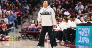 South-Carolina-womens-basketball-coach-Dawn-Staley-during-the-Bowling-Green-game-on-Nov-7-2025-Katie-Dugan-GamecockCentral