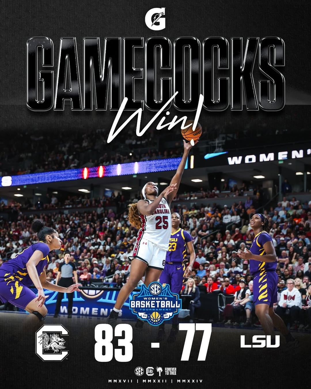 South Carolina Survives LSU’s Challenge for 19th Straight Win, 83-77