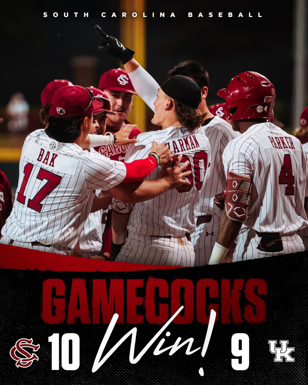 Lizama’s Grand Slam, Harman’s Two-Homer Night & A Ninth-Inning Scare — South Carolina Survives Kentucky’s Late Fury in SEC Thriller