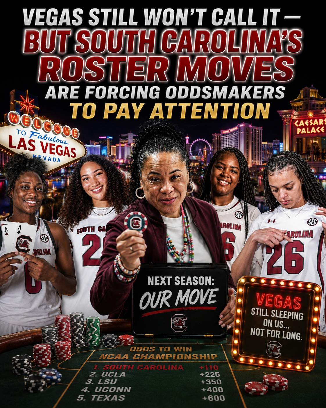 Vegas Still Won’t Call It — But South Carolina’s Roster Moves Are Forcing Oddsmakers to Pay Attention